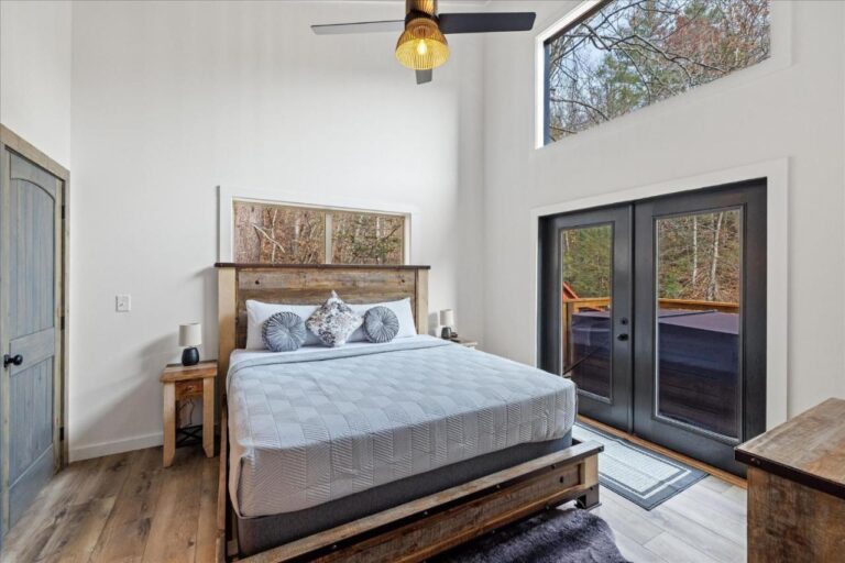 along the tree top cabin bedroom